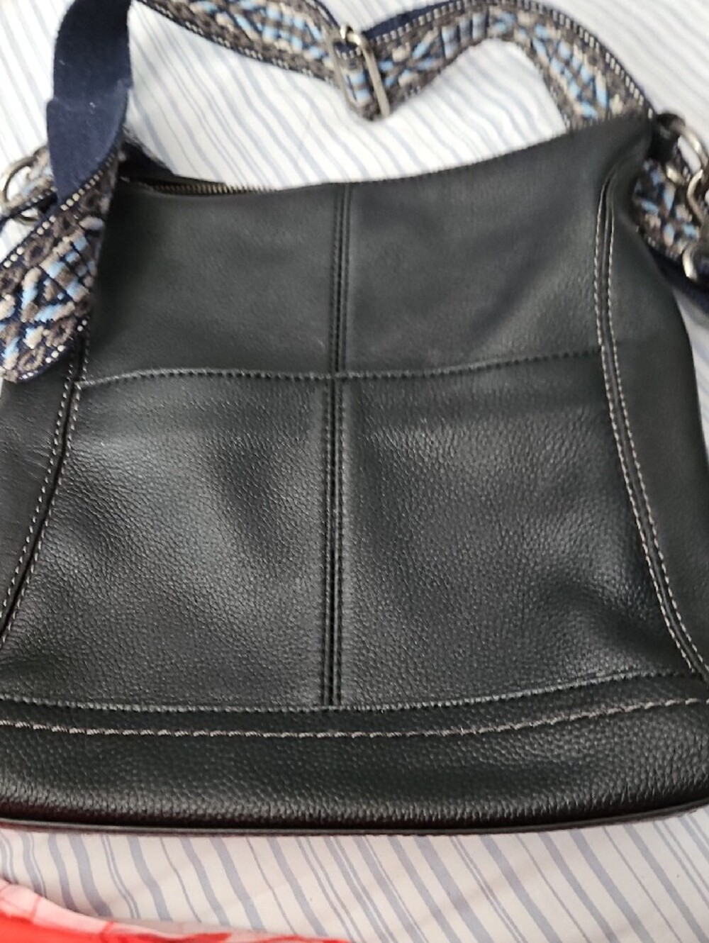 The Sak " LUCIA" Black Leather Crossbody with Woven Blue Accent Strap - Picture 7 of 17